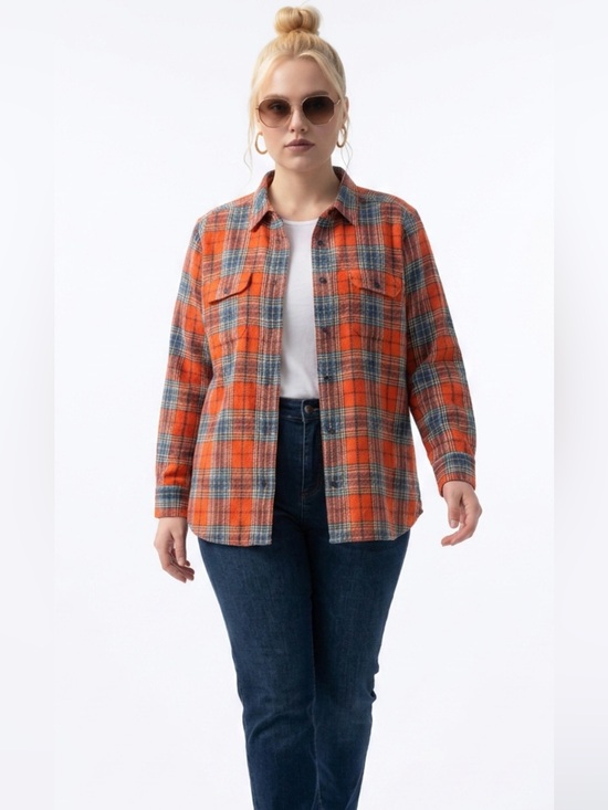 Ralph Lauren Tops - Ralph Lauren Orange and Blue Cotton Fall Plaid Flannel Button Down Shirt